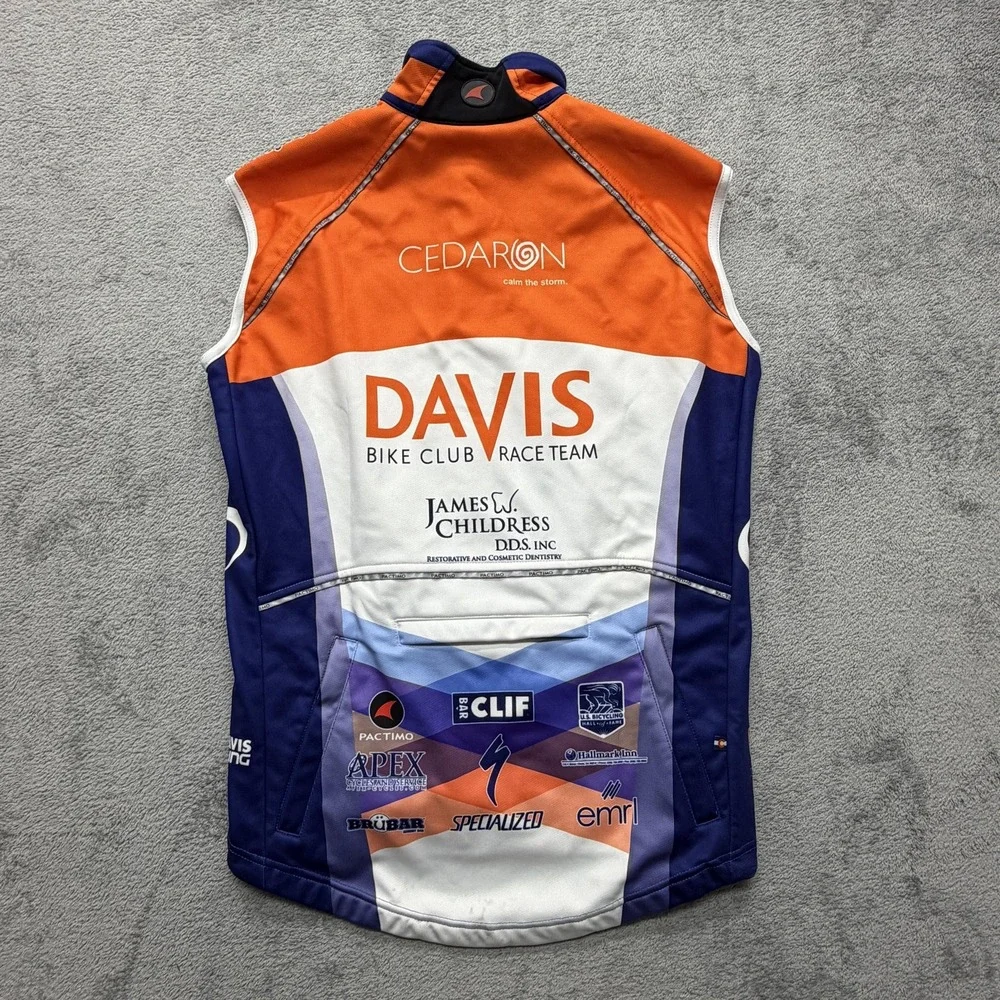 Pactimo Cycling Vest Mens Small Orange Blue Davis Bike Club Race Team Full‎ Zip